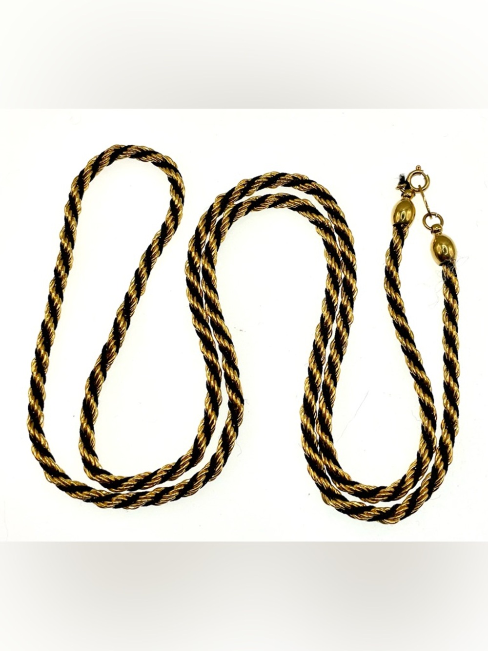 Vintage Signed Trifari Black Gold Rope Necklace Twisted Chain Designer 1980s